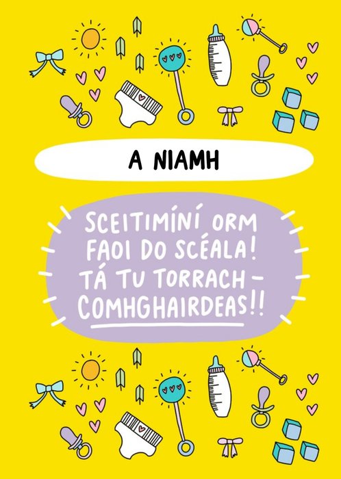 Angela Chick Illustrated Congratulations Irish Language Pregnancy Card