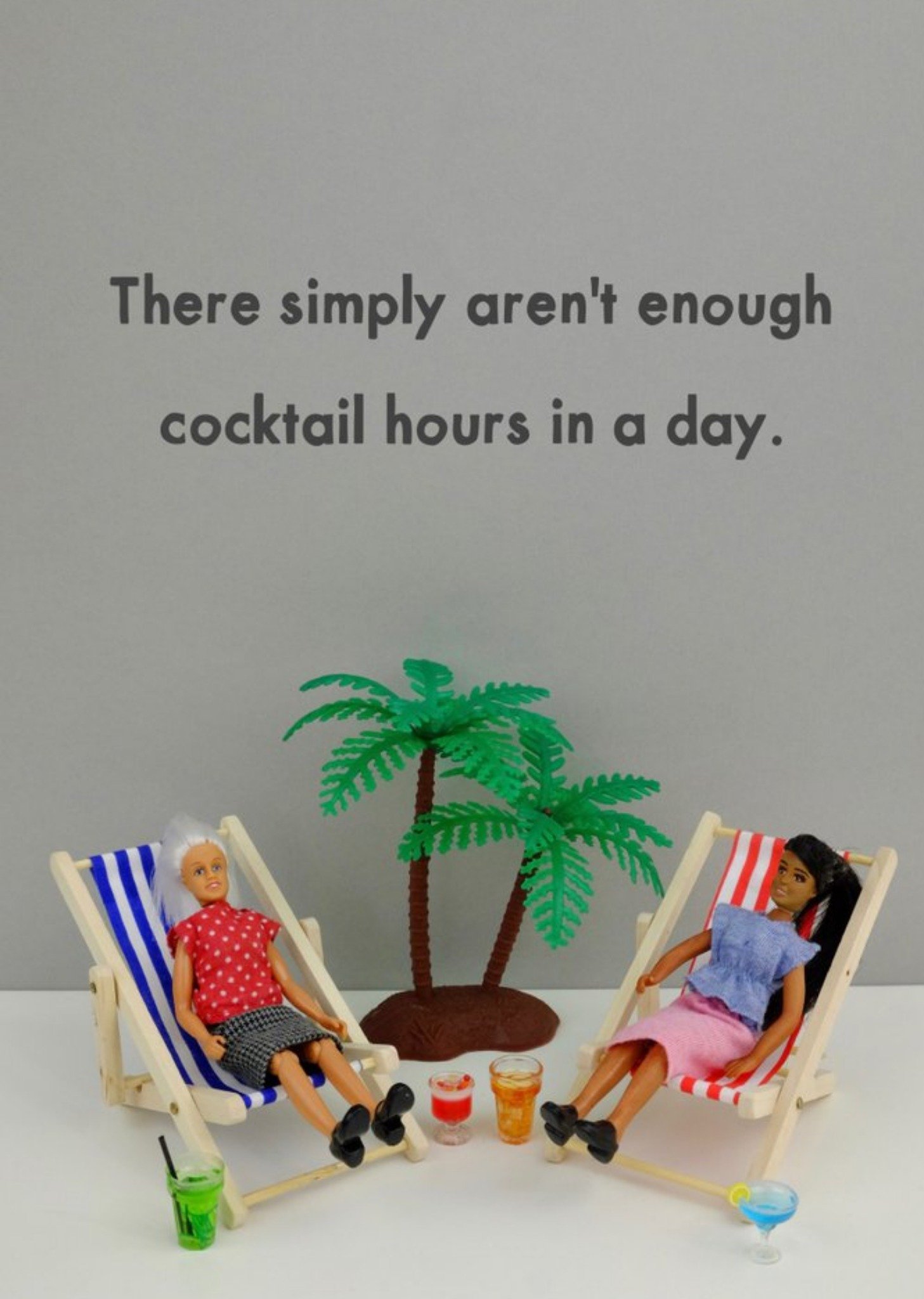 Bold And Bright Funny Photographic Female Figurines In Deck Chairs Drinking Humour Card Ecard