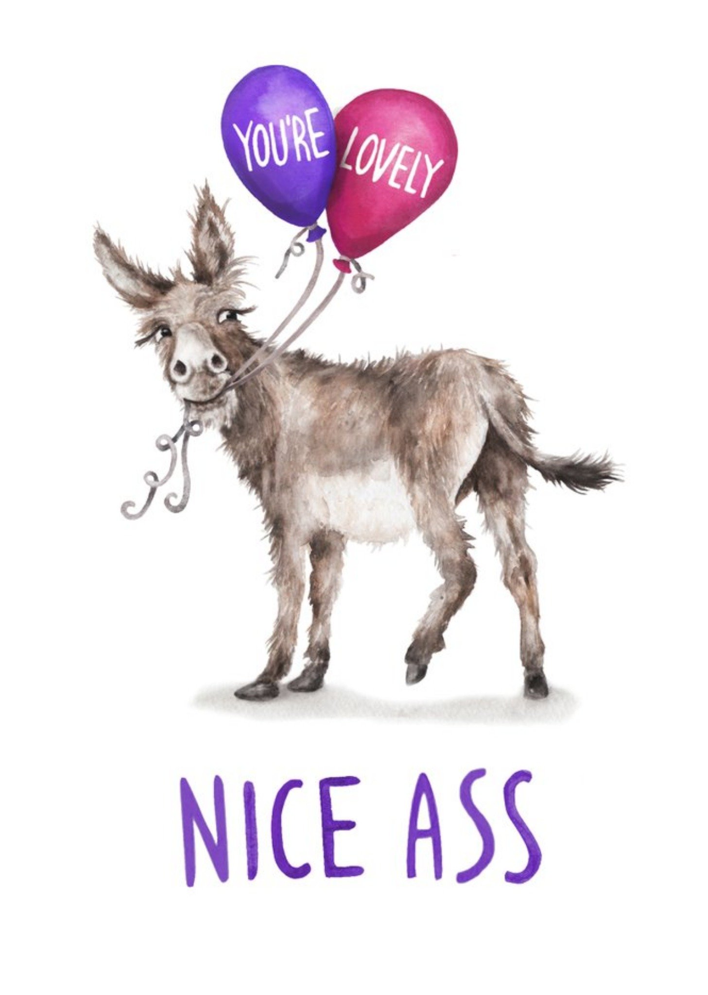 Moonpig Nice Ass Donkey With Balloons Illustration Funny Pun Card, Large