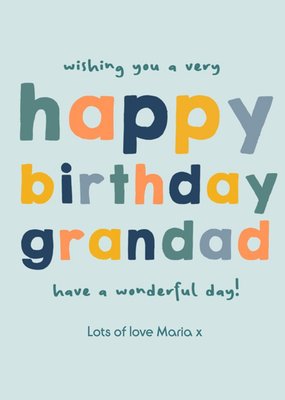 Happy Go Lucky Colourful Typographic Grandpa Birthday Card