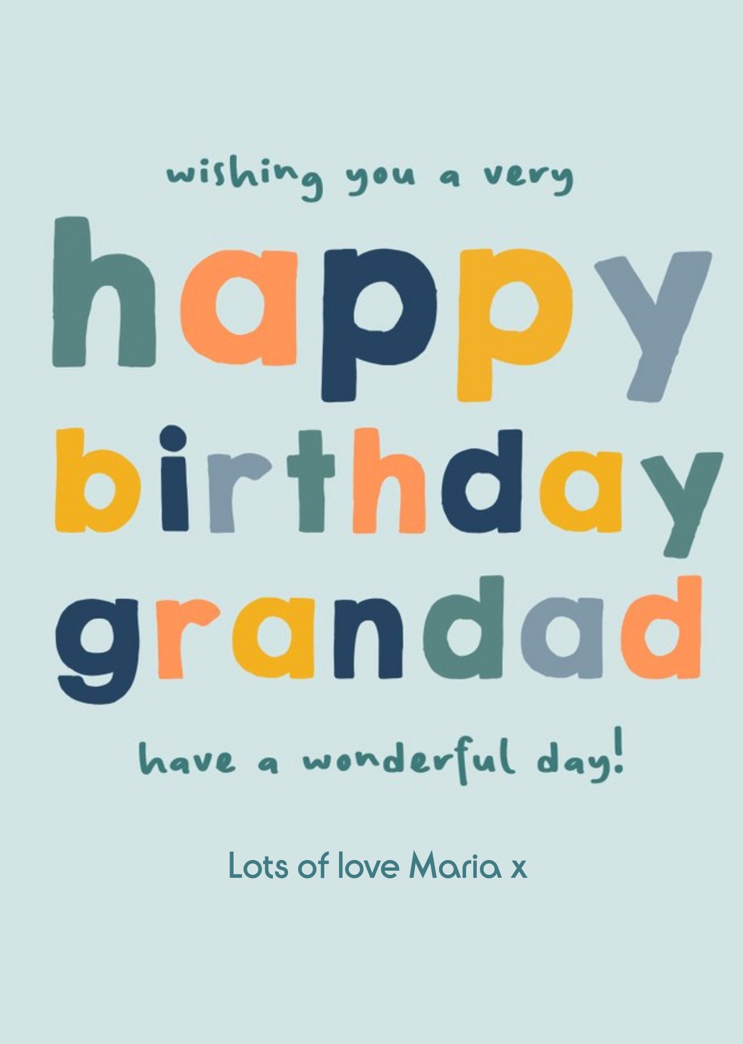 Happy Go Lucky Colourful Typographic Grandpa Birthday Card Ecard