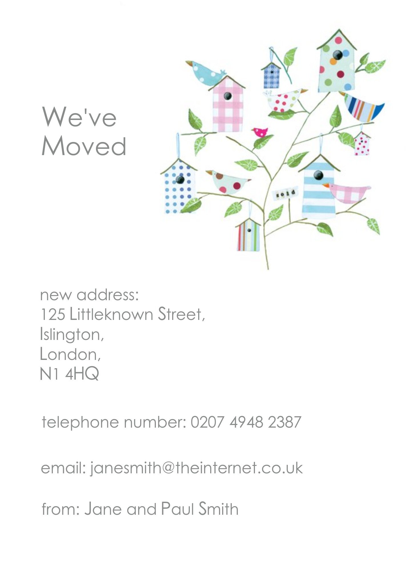 Illustrated Birdhouse New Address Personalised Card Ecard