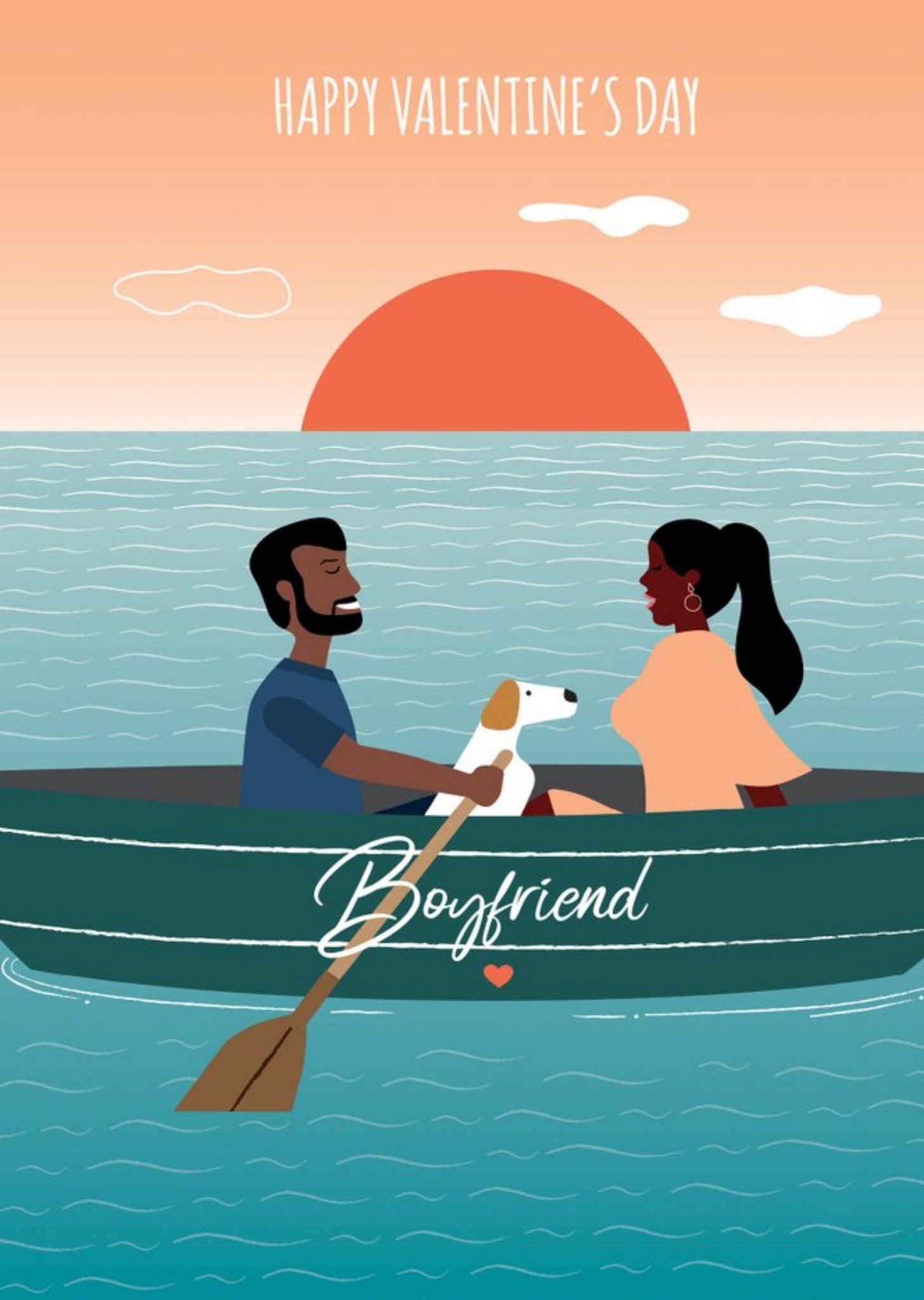 Moonpig Huetribe Happy Valentines Day Boyfriend Boat And Dog Card, Large