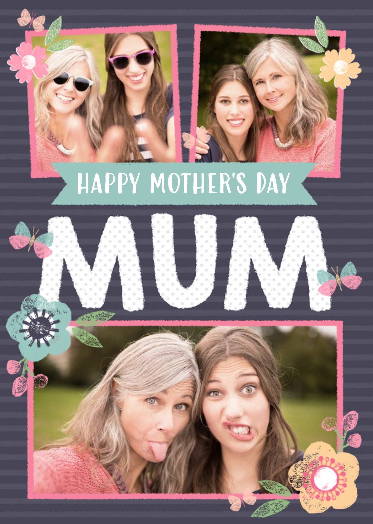 Moonpig Pastel Flowers Multi-Photo Personalised Mother's Day Card, Large