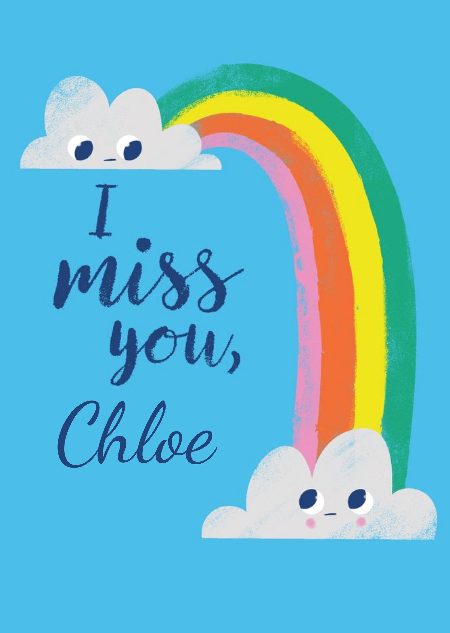 Moonpig Bright Illustration Of Two Clouds And A Rainbow I Miss You Card Ecard