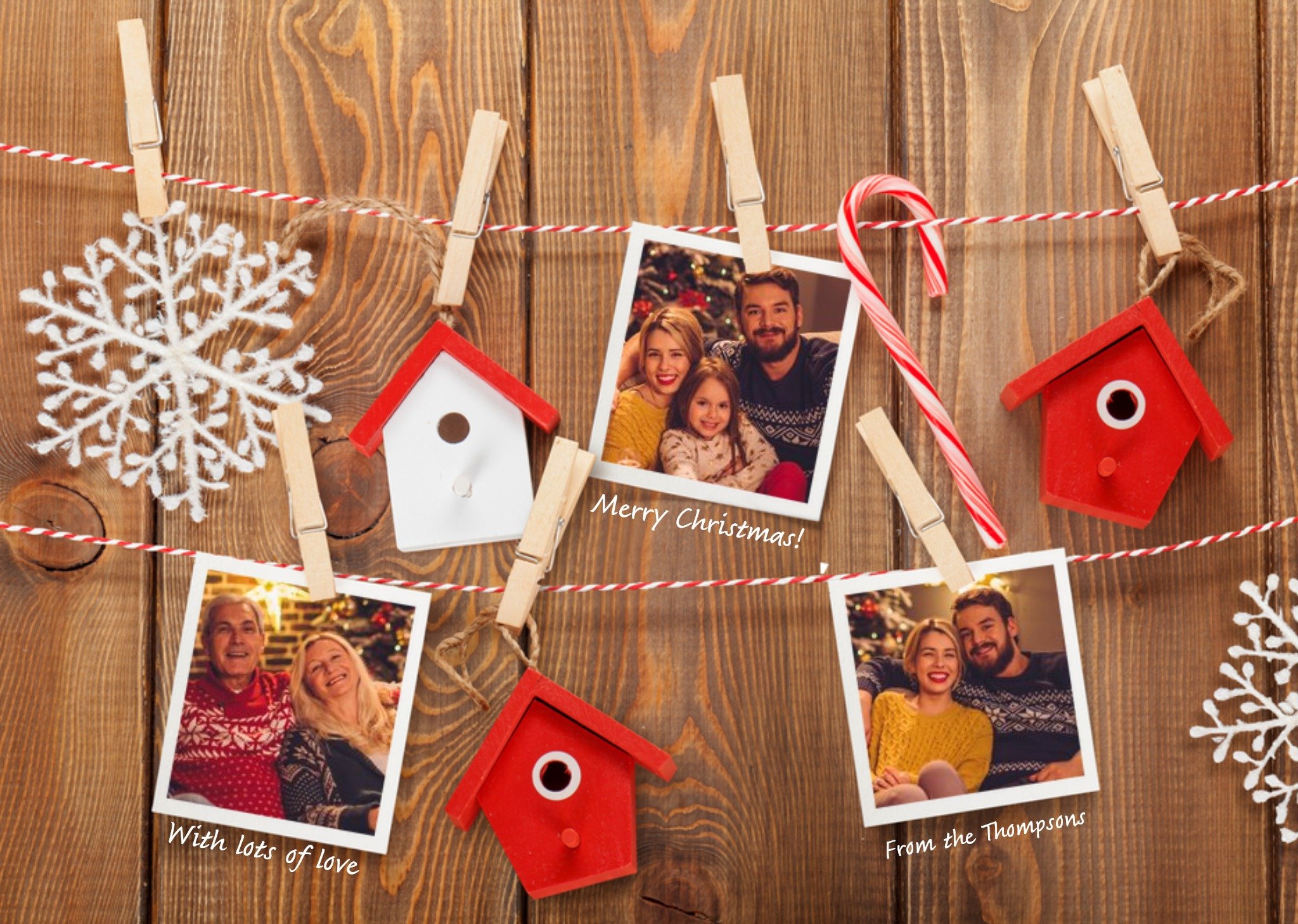 Moonpig Snapshots On Pegs Personalised Photo Upload Merry Christmas Card Ecard