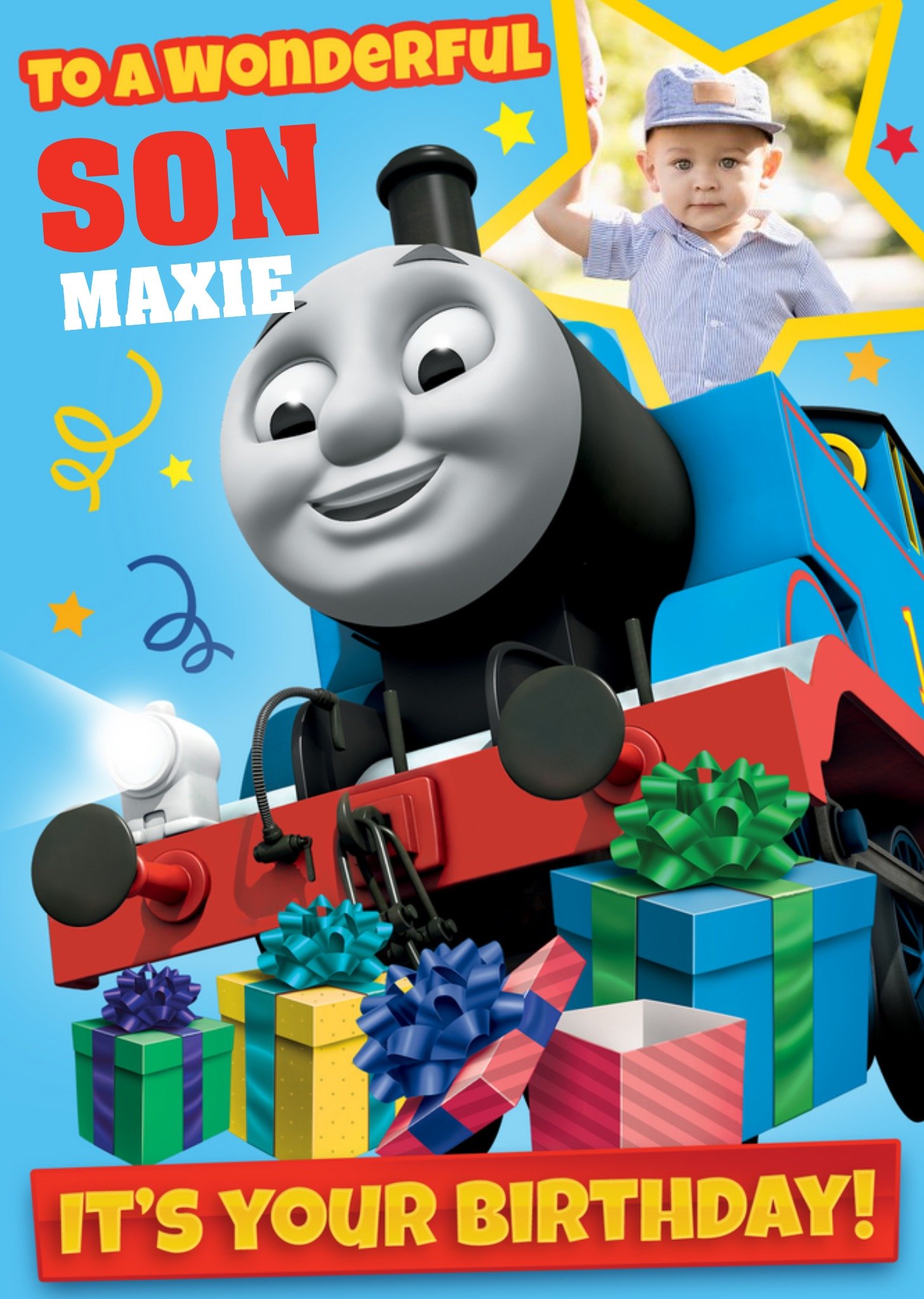 Thomas & Friends Thomas And Friends To A Wonderful Son Birthday Photo Upload Card Ecard