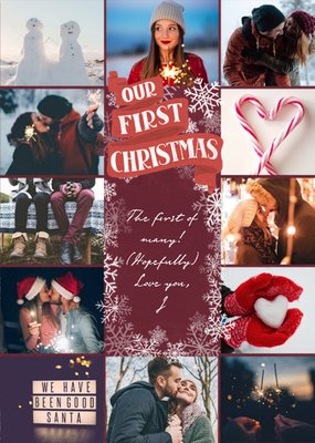 Our First Christmas Snowy Collage Photo Upload Card