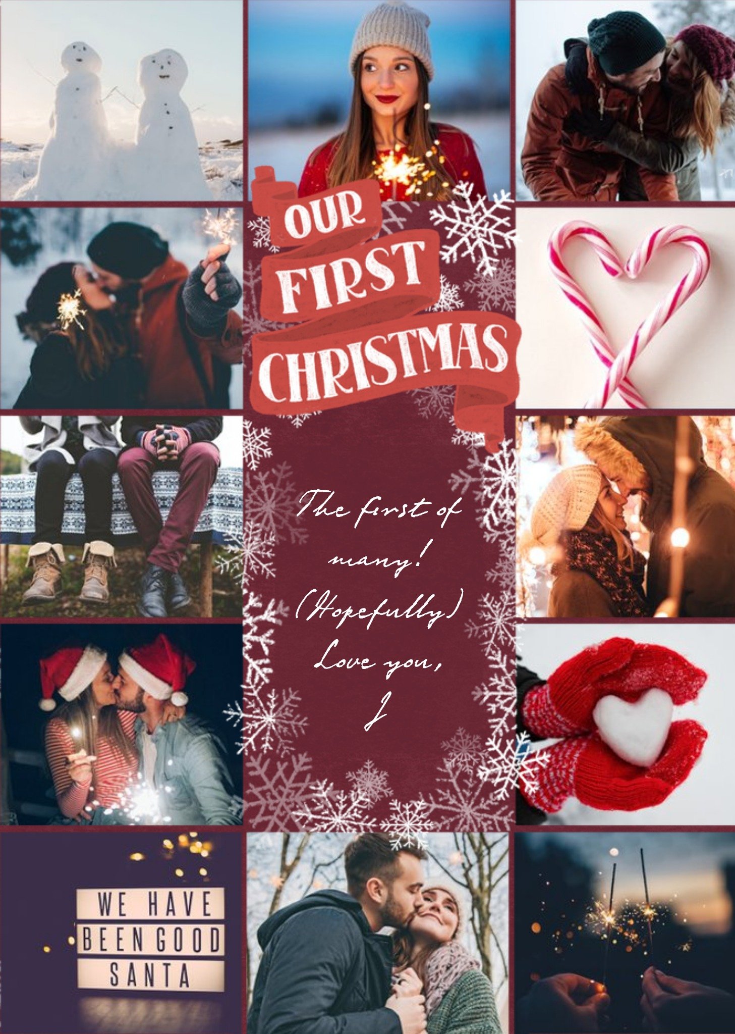 Our First Christmas Snowy Collage Photo Upload Card Ecard