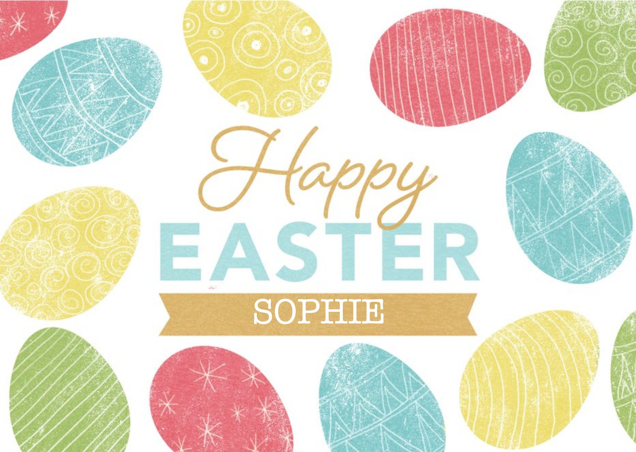Moonpig Illustrated Multicoloured Easter Eggs Happy Easter Editable Receipient Card Ecard