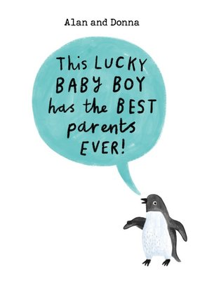 Cute Penguin Lucky Baby Boy Card
