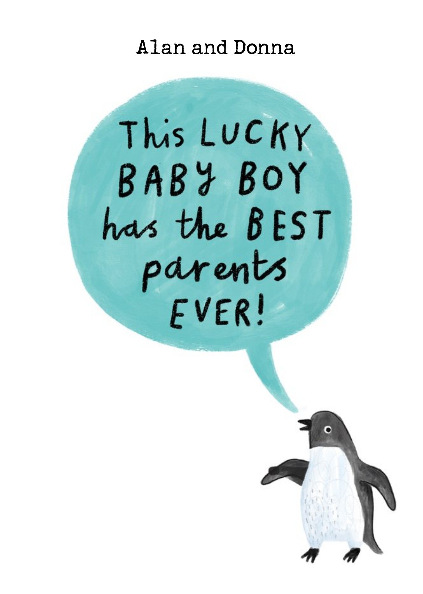 Moonpig Cute Penguin Lucky Baby Boy Card Ecard