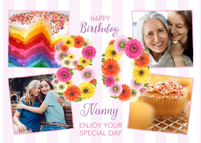 Beautiful illustration of the number 80 made out of flowers Editble Photo Upload Happy Birthday Card