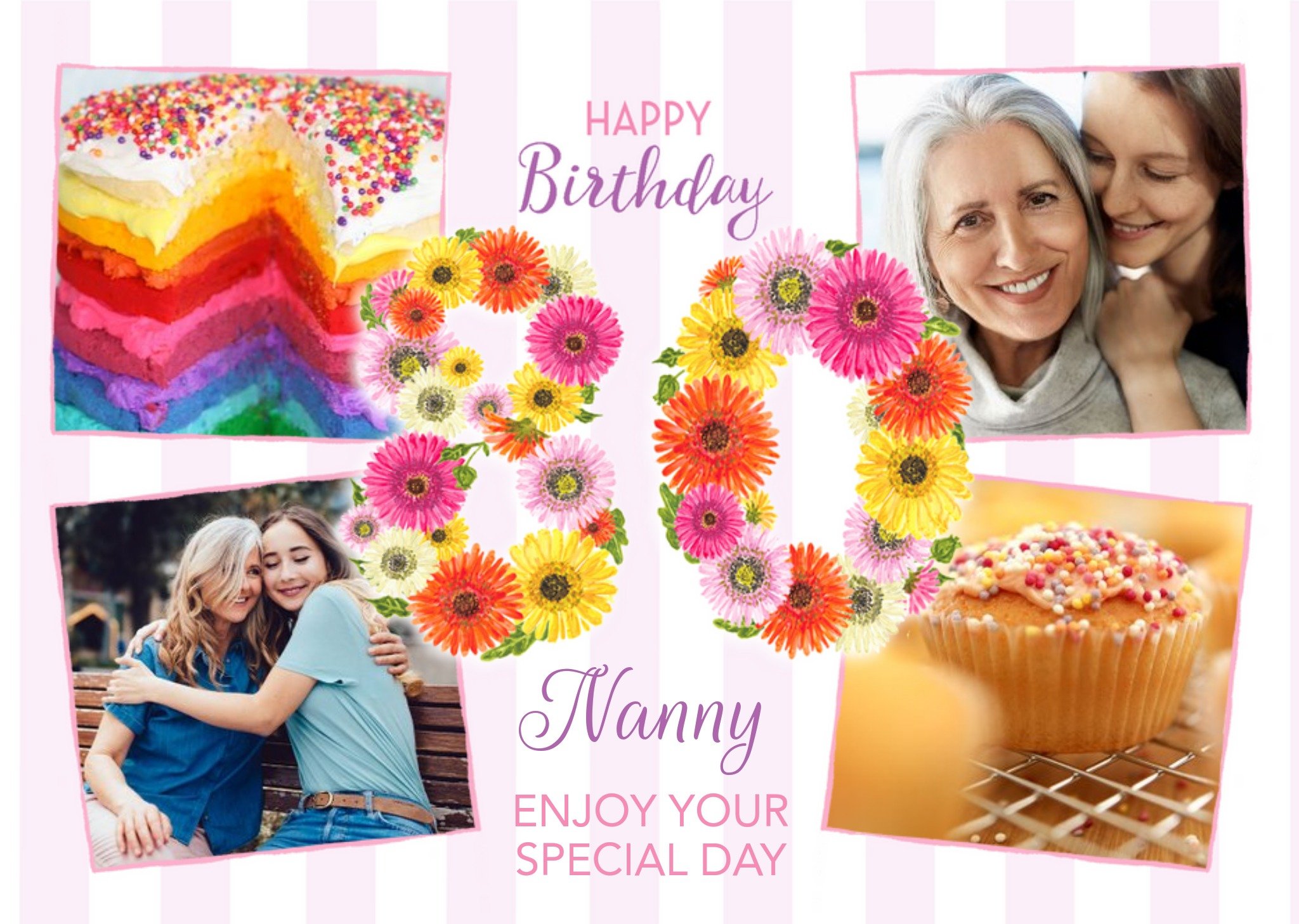 Beautiful Illustration Of The Number 80 Made Out Of Flowers Editble Photo Upload Happy Birthday Card Ecard