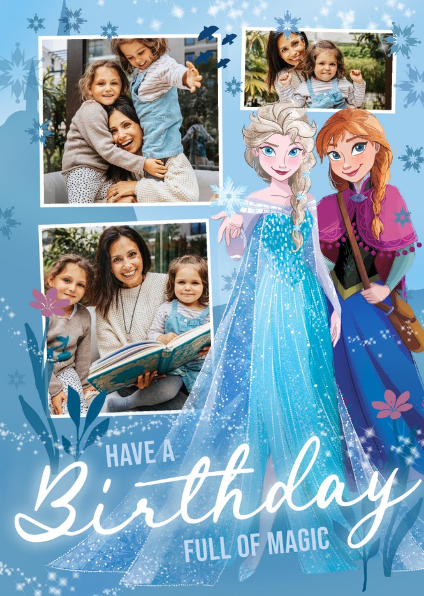 Disney Frozen Elsa And Anna Magic 3 Photo Upload Birthday Card Ecard