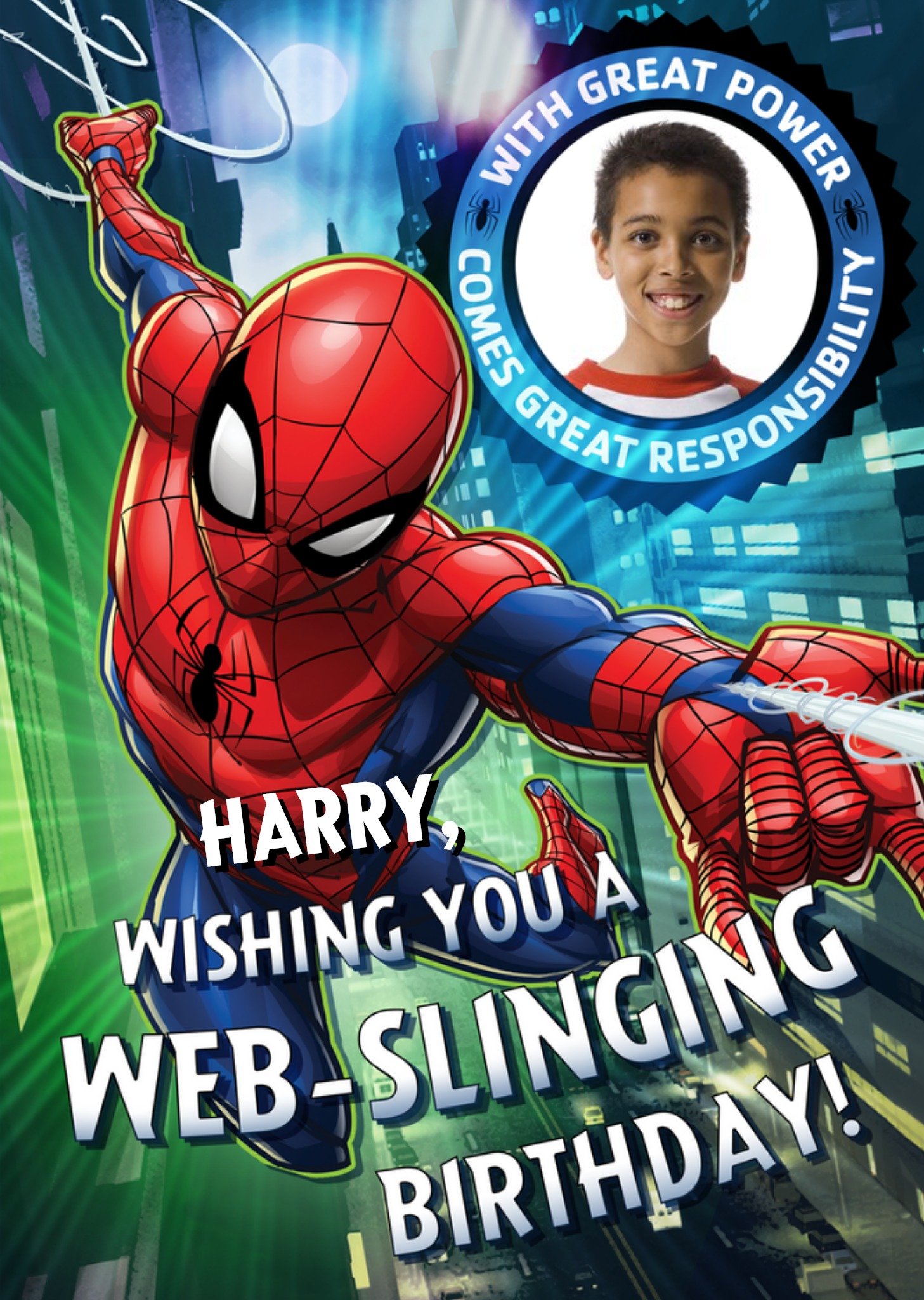 Marvel Spiderman Have A Web-Slinging Birthday Photo Card, Large