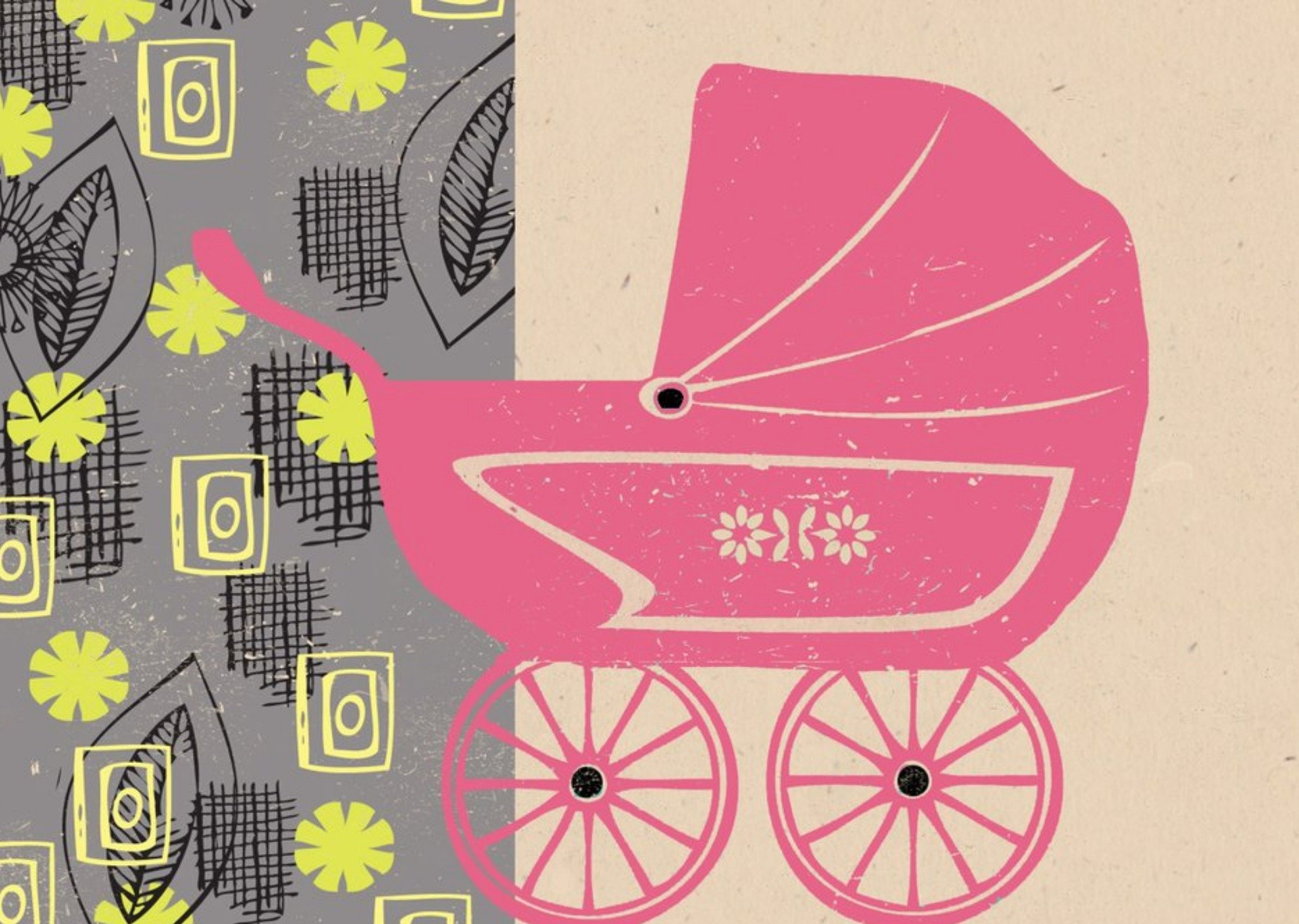 Retro Pram New Baby Girl Card Ecard