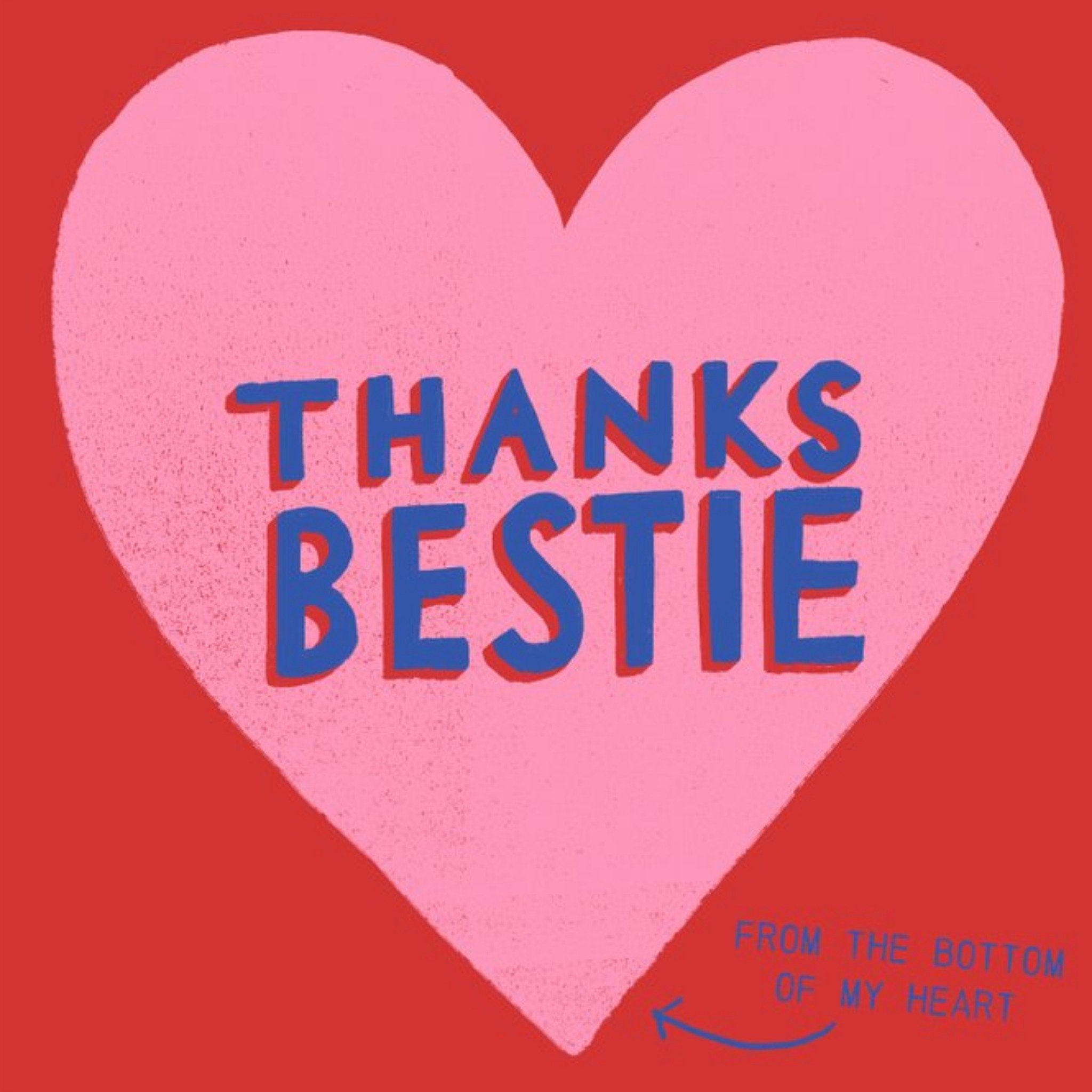 Moonpig Pink Heart Shape On A Red Background Thank You Bestie Card, Square