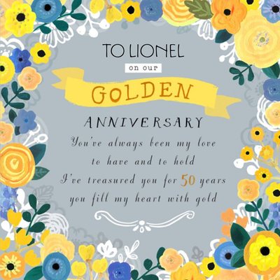 Sunshine Yellow Flowers Personalised Golden Anniversary Card