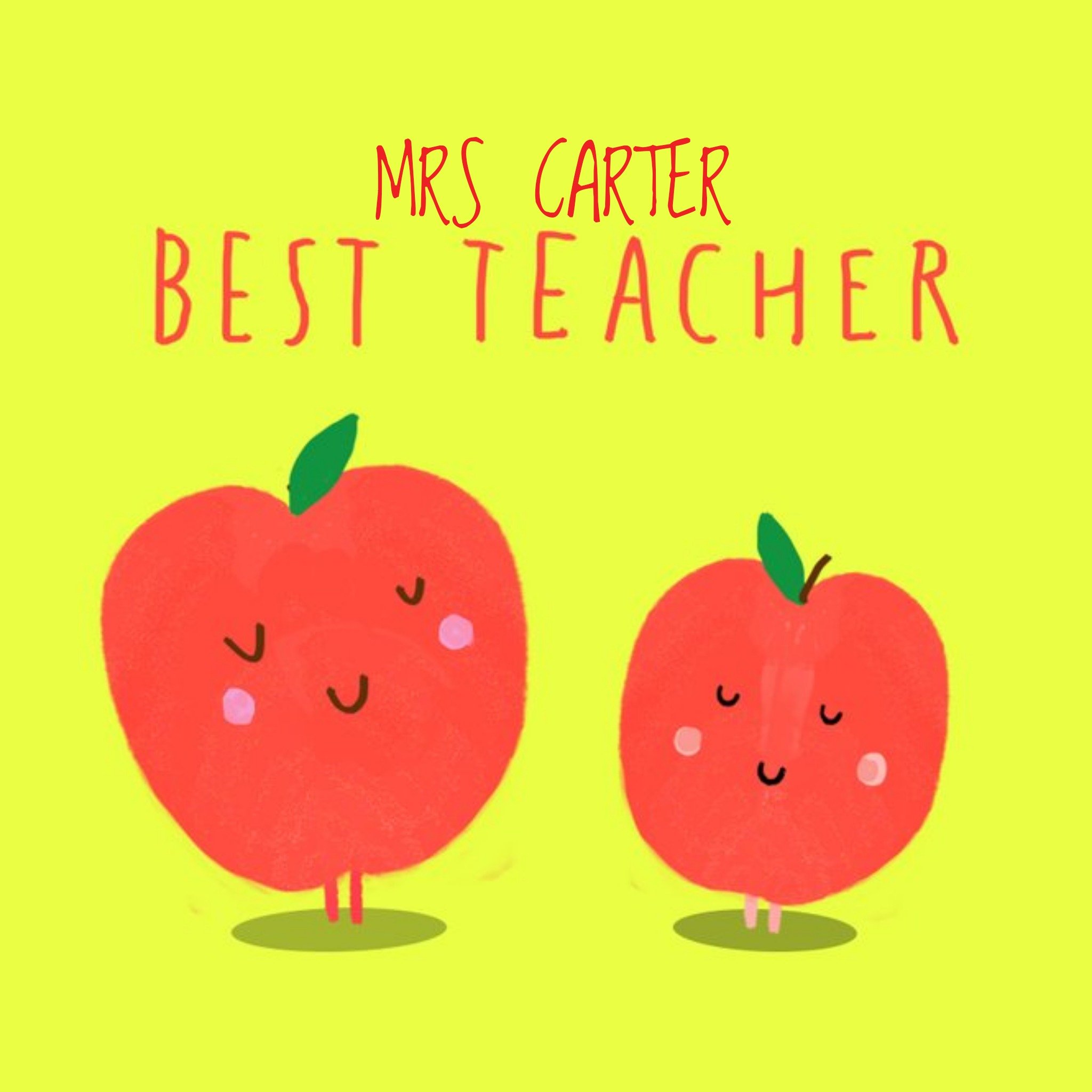 Pair Of Apples Personalised Best Teacher Card, Square