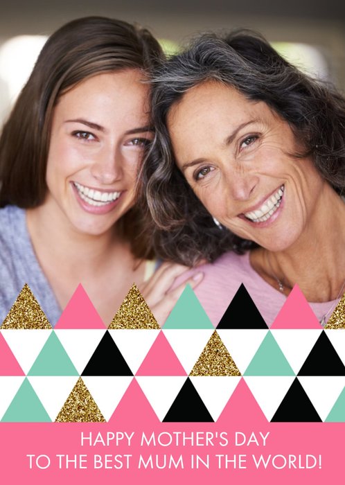 Pink And Metallic Gold Triangles Happy Mother's Day Photo Card