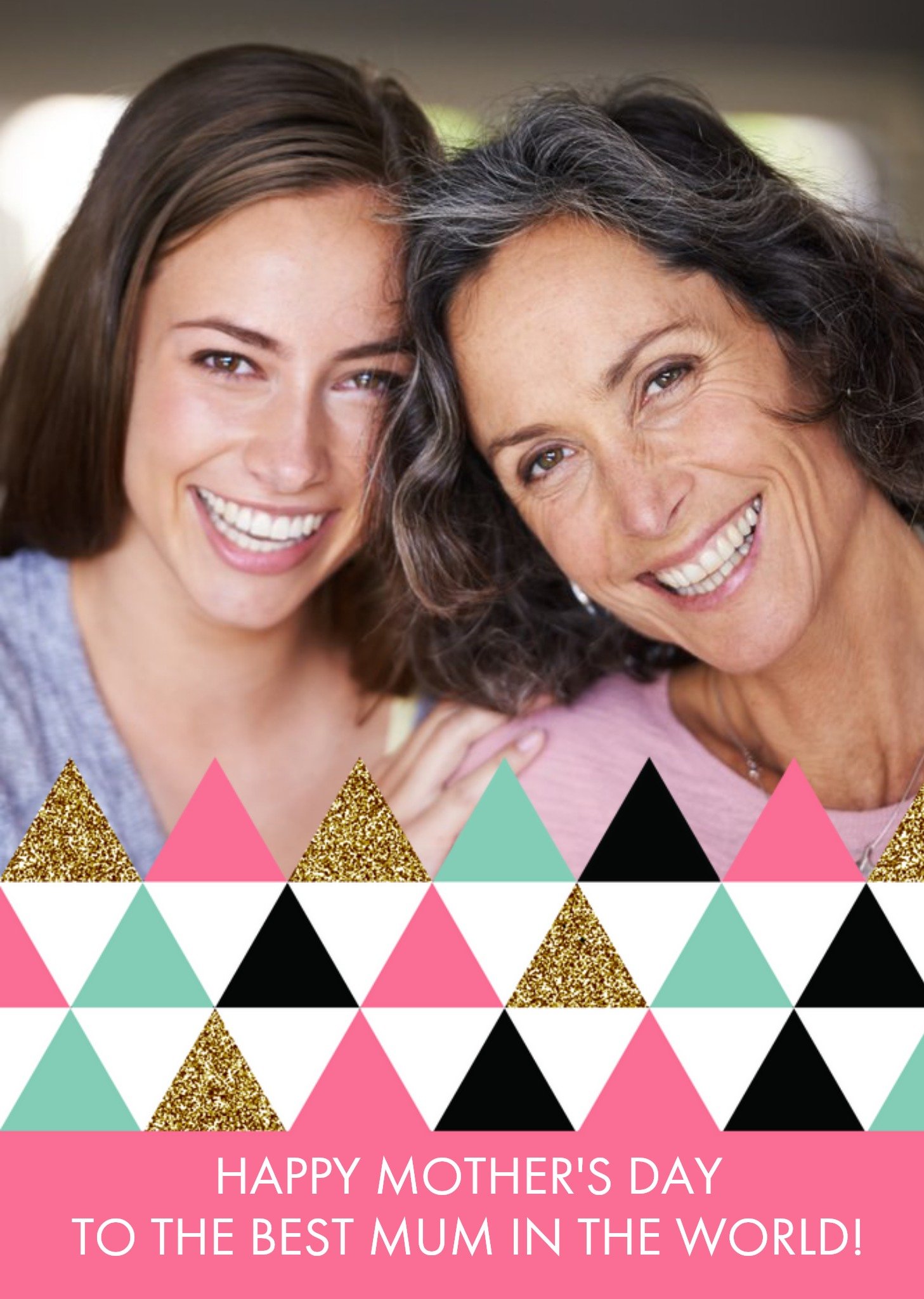 Moonpig Pink And Metallic Gold Triangles Happy Mother's Day Photo Card, Large