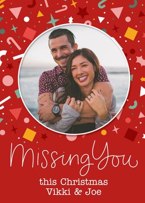 Modern Photo Upload Missing you Christmas Card