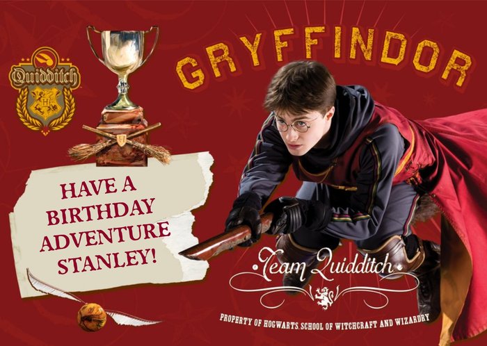 Harry Potter Quidditch Card With Cup Personalised Happy Birthday Card