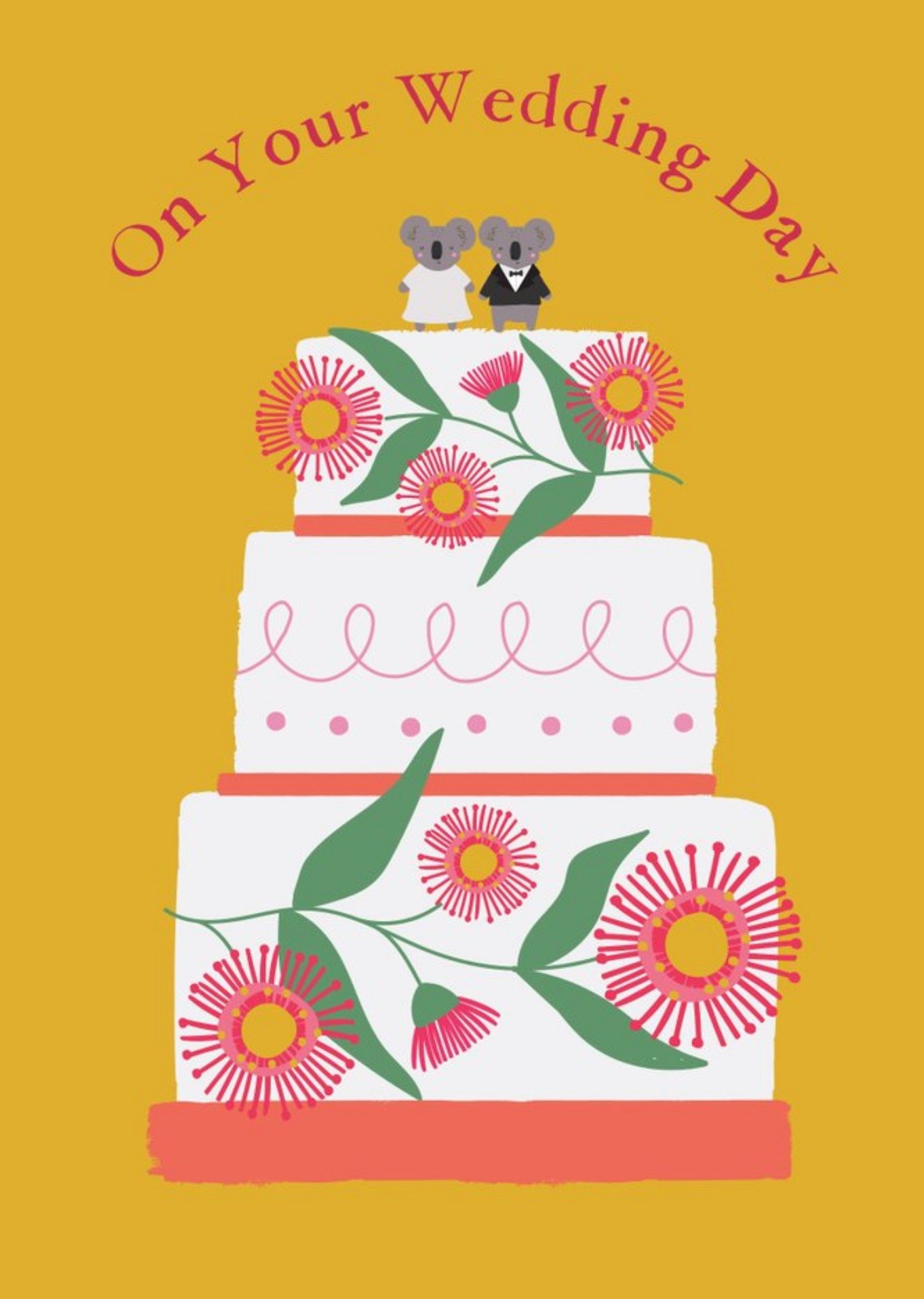 Illustrated Floral Tiered Cake On Your Wedding Day Card Ecard