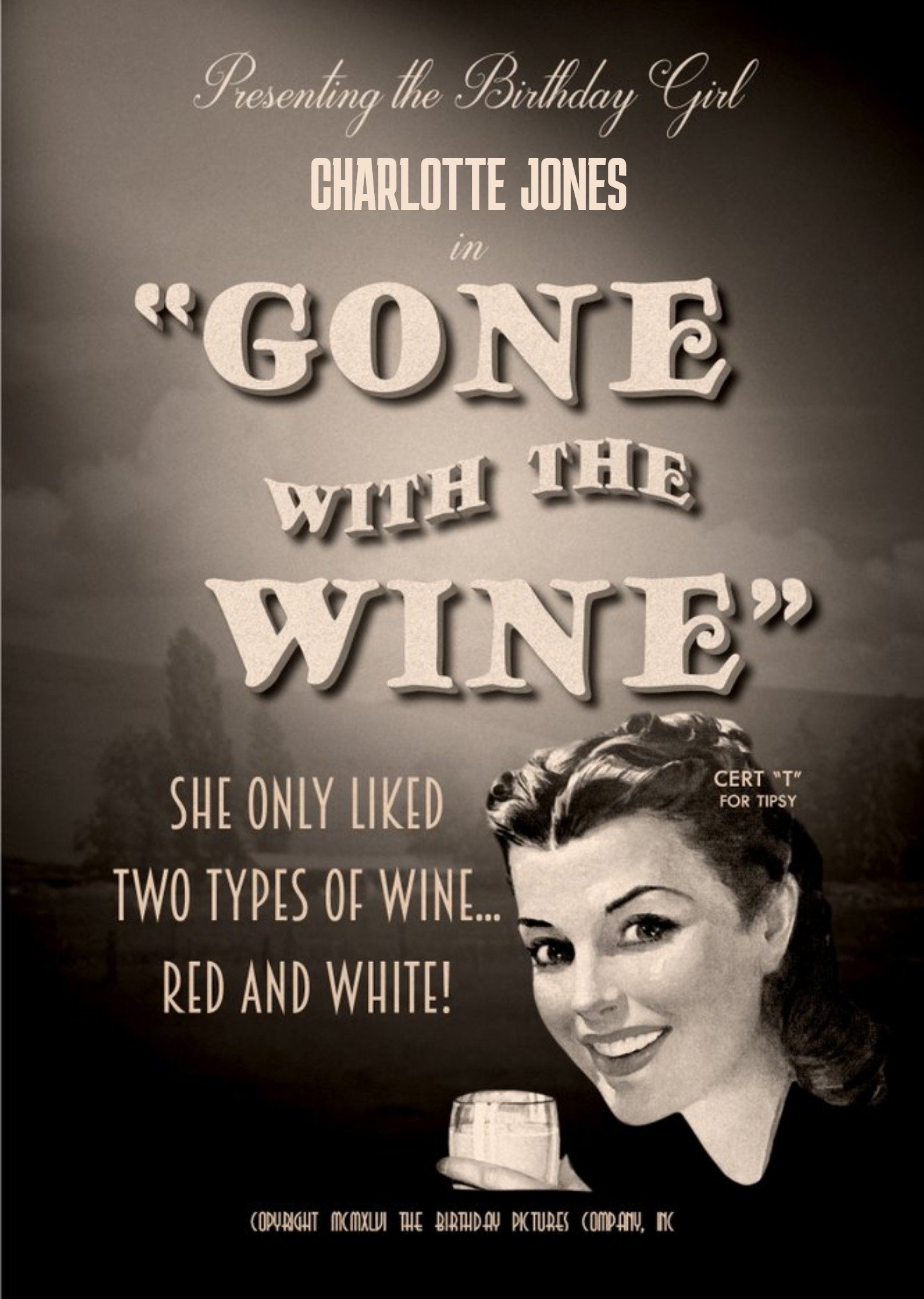 Moonpig Film Noir Gone With The Wine Birthday Card, Large