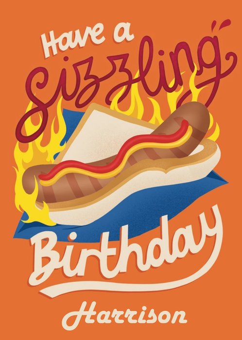 Illustration Of A Sizzling Hot Dog Birthday Card