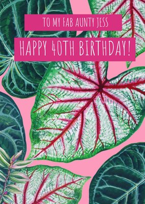 Leaves Illustration Personalise Age Aunty Birthday Card