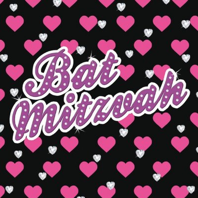 Pink Hearts Bat Mitzvah Card