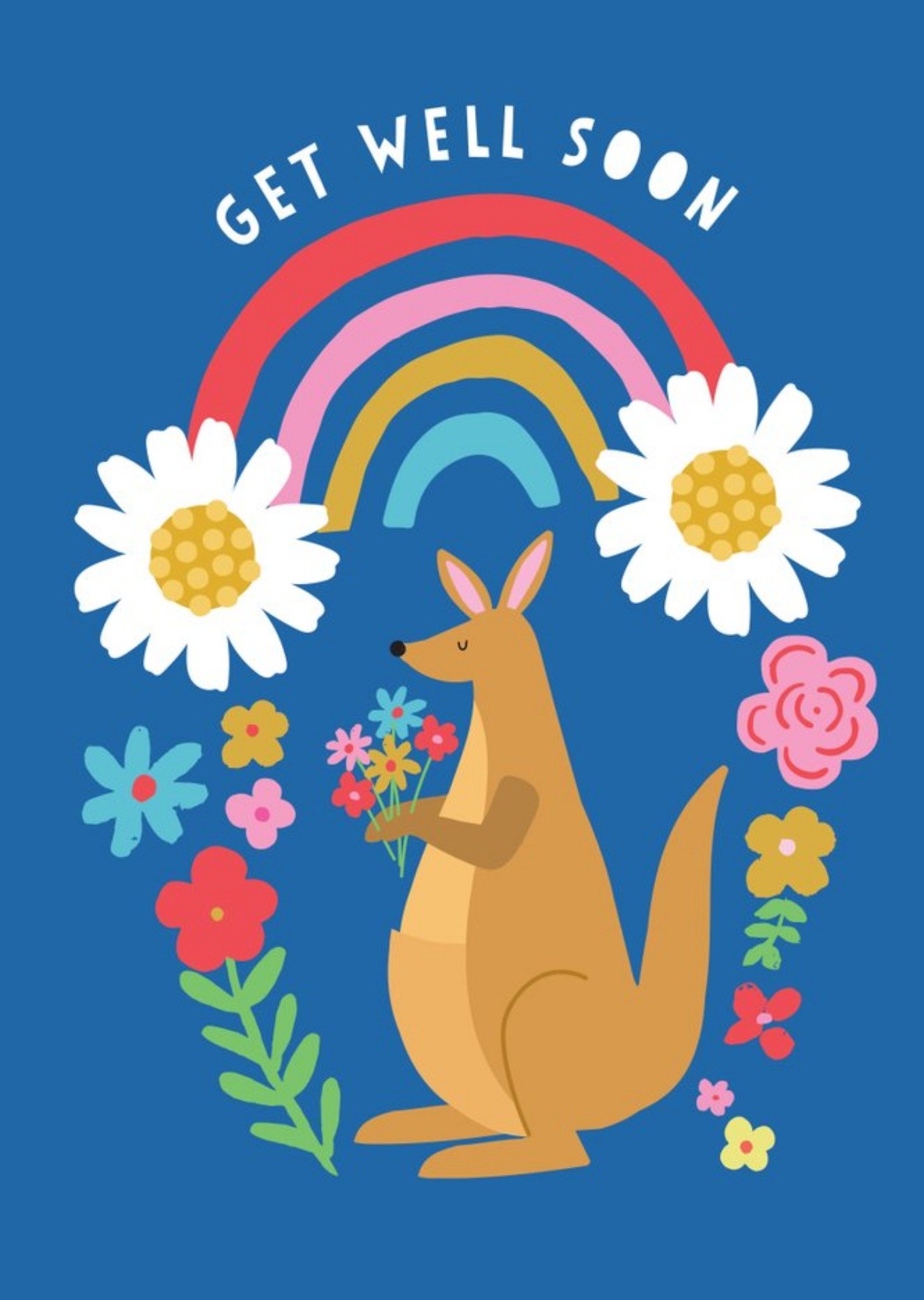Moonpig Cute Illustrated Rainbow Kangaroo Get Well Soon Card, Large