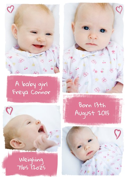 Little Hearts Personalised Photo Upload Baby Girl Card