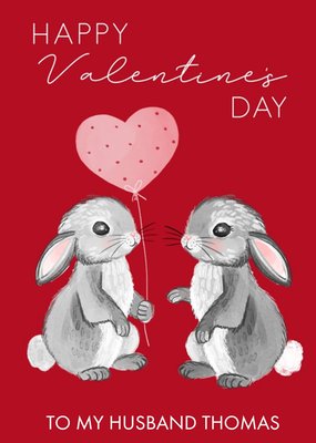 Okey Dokey Bunny Balloon Husband Valentine's Day Card
