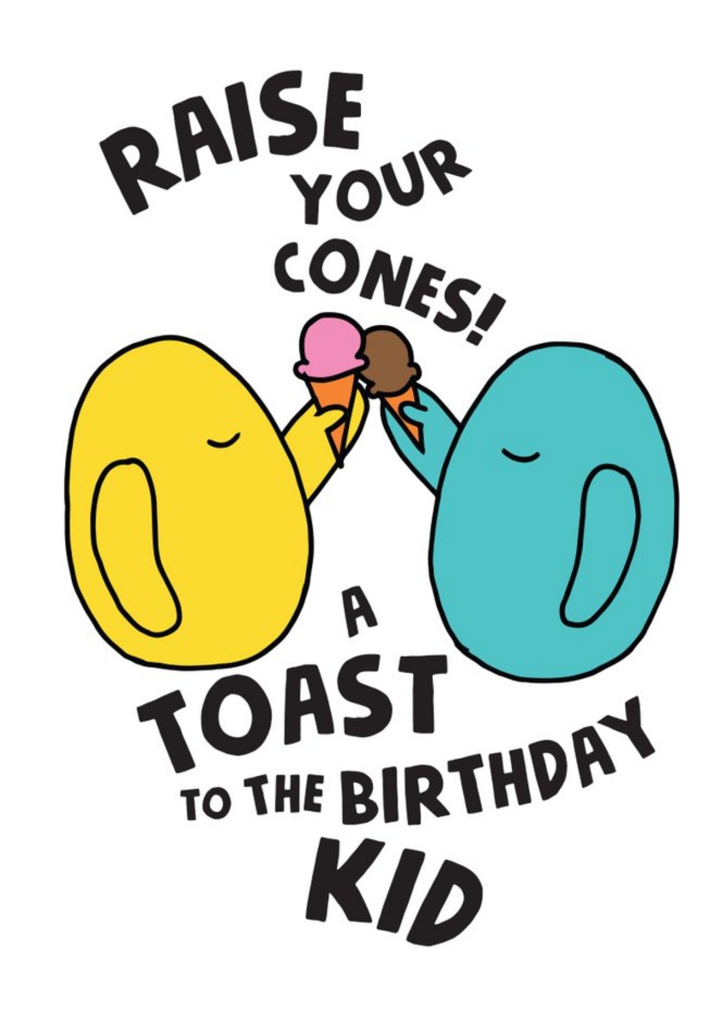 Moonpig Illustration Of Colourful Characters Toasting With Ice Cream Birthday Card, Large