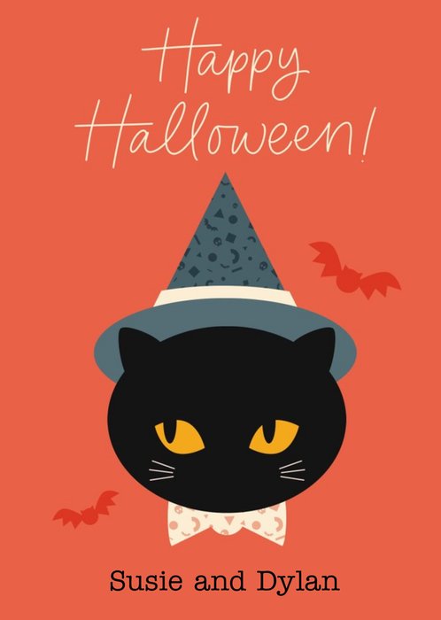 Cat Witch Hat Halloween Card