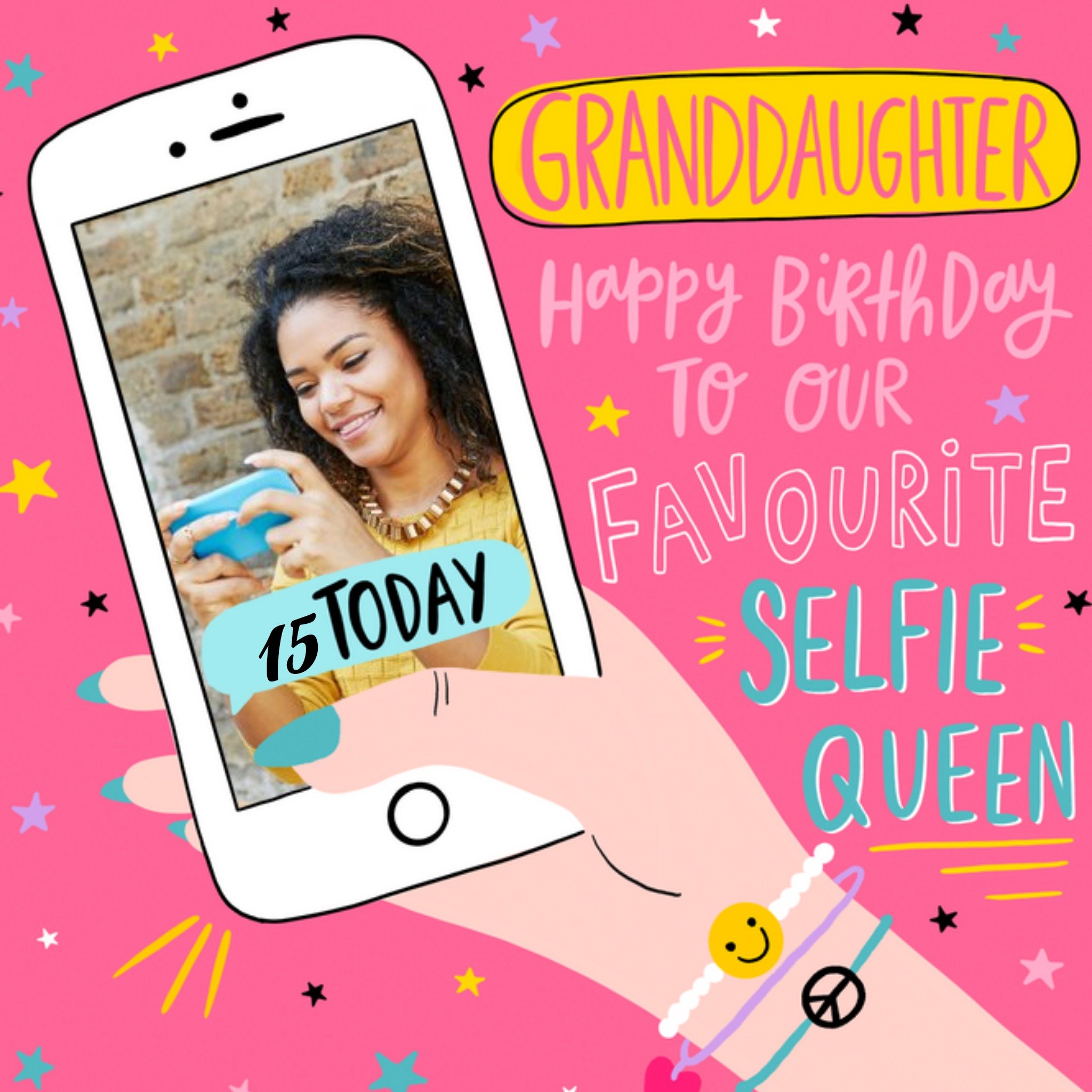 Moonpig Granddaughter Happy Birthday Favourite Selfie Queen Photo Upload Card, Square