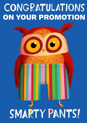 Blue Illustrated Owl New Promotion Congratulations Card