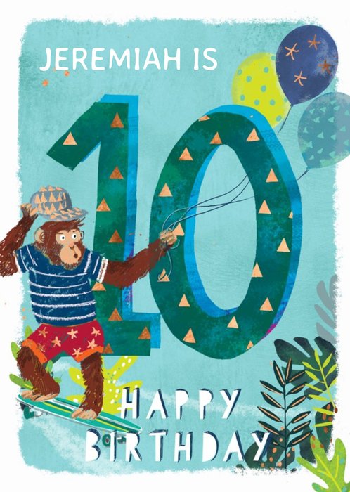 Ling design - Kids Happy Birthday card - Monkey 10  Today