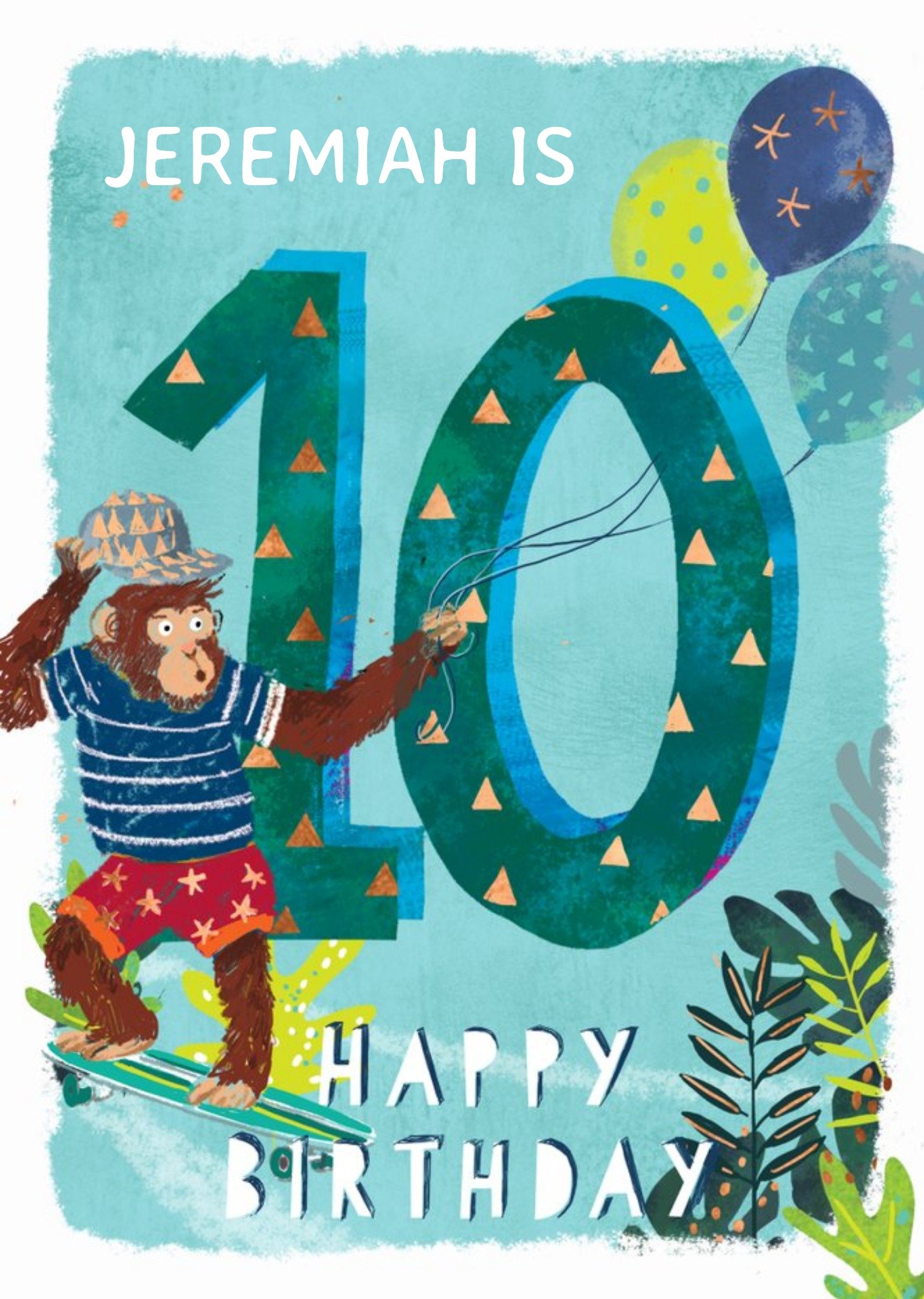 Ling Design - Kids Happy Birthday Card - Monkey 10 Today Ecard
