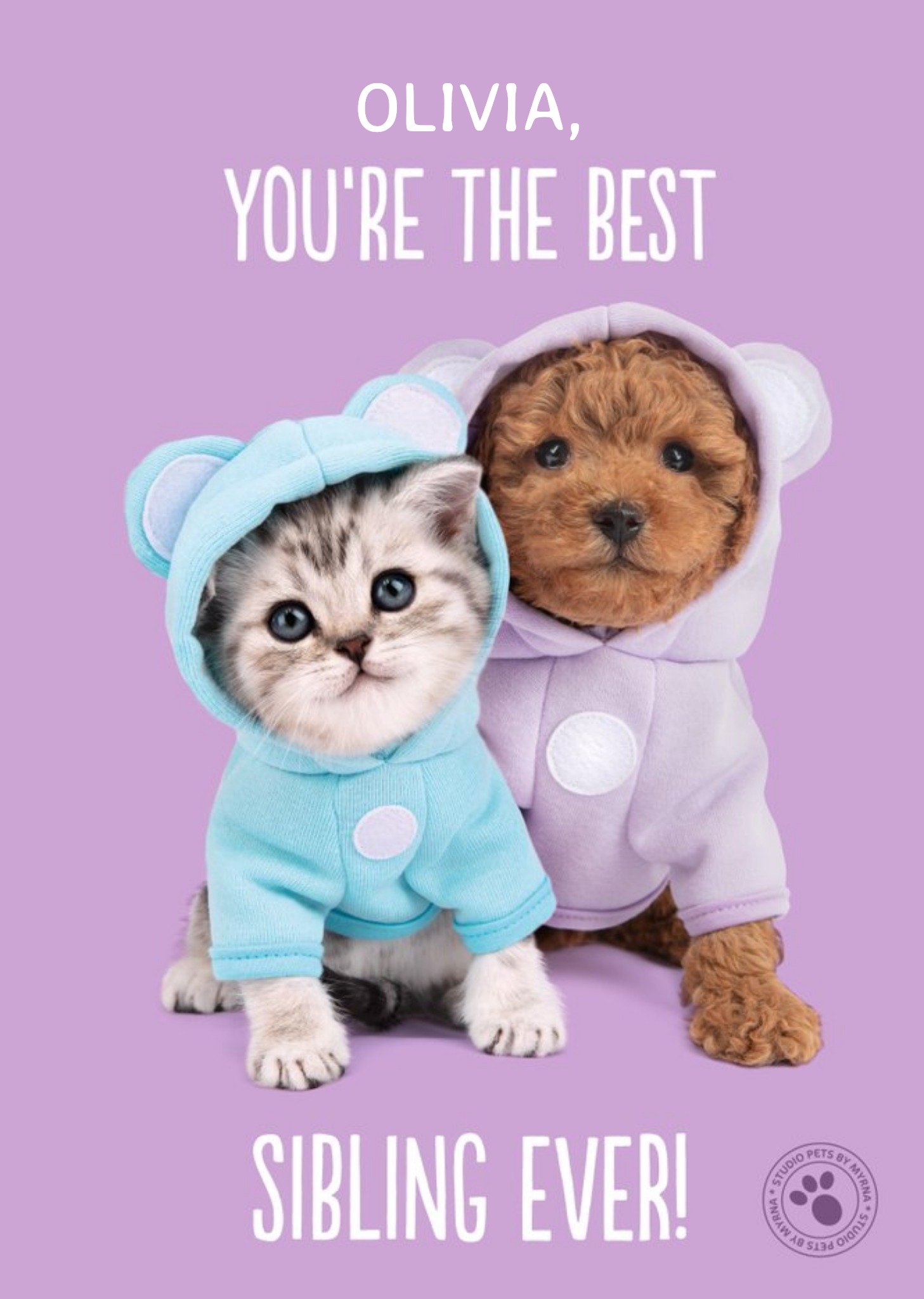 Studio Pets Cute Puppy And Kitten Sibling's Day Card, Large