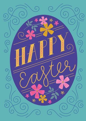 Colourful Happy Easter Floral Easter Egg Card
