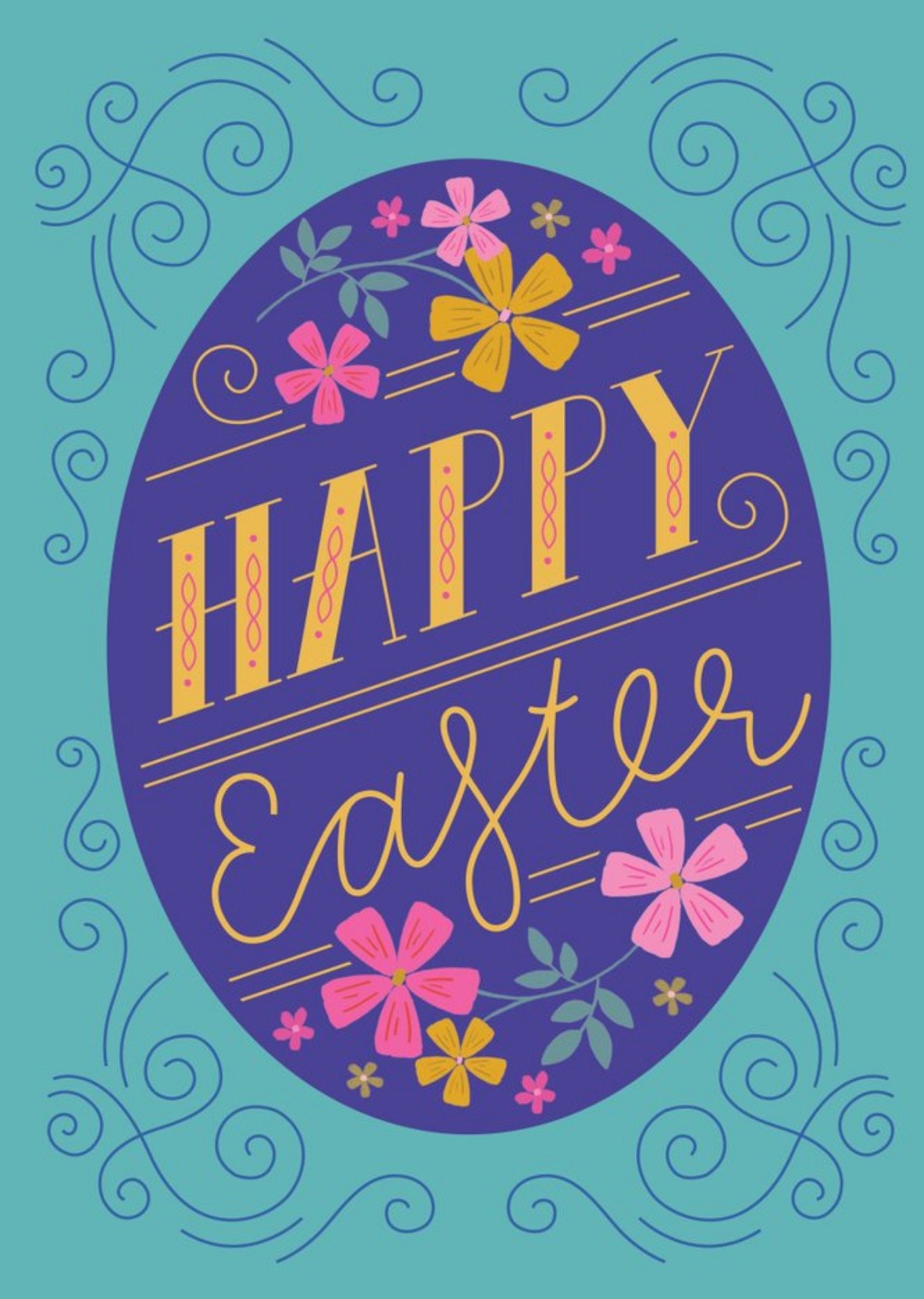 Colourful Happy Easter Floral Easter Egg Card Ecard