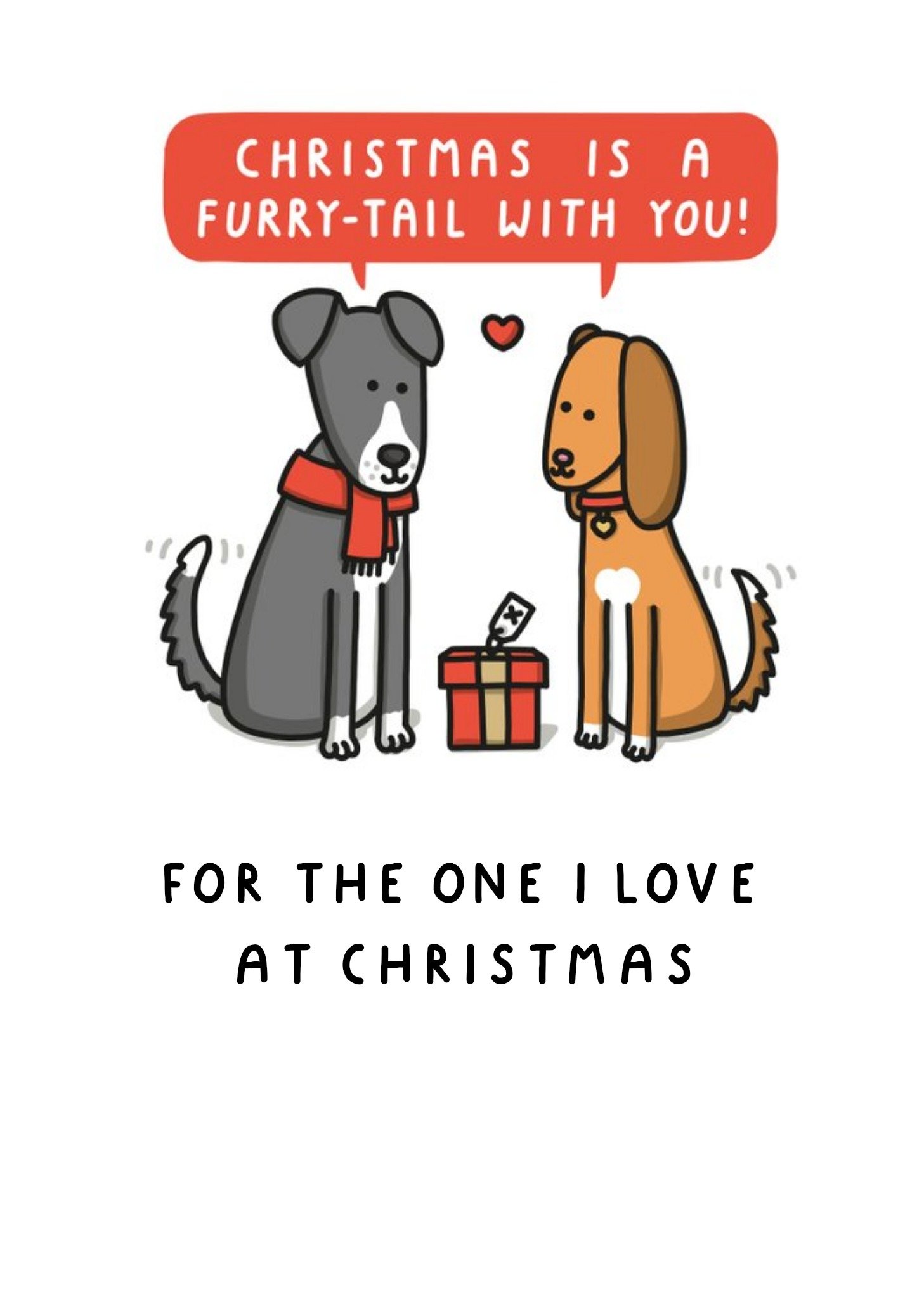 Illustrated Dogs One I Love Pun Christmas Card Ecard