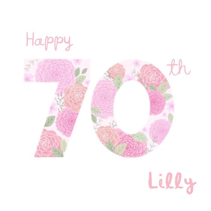 Illustrated Floral Pink Seventy 70th Birthday Card