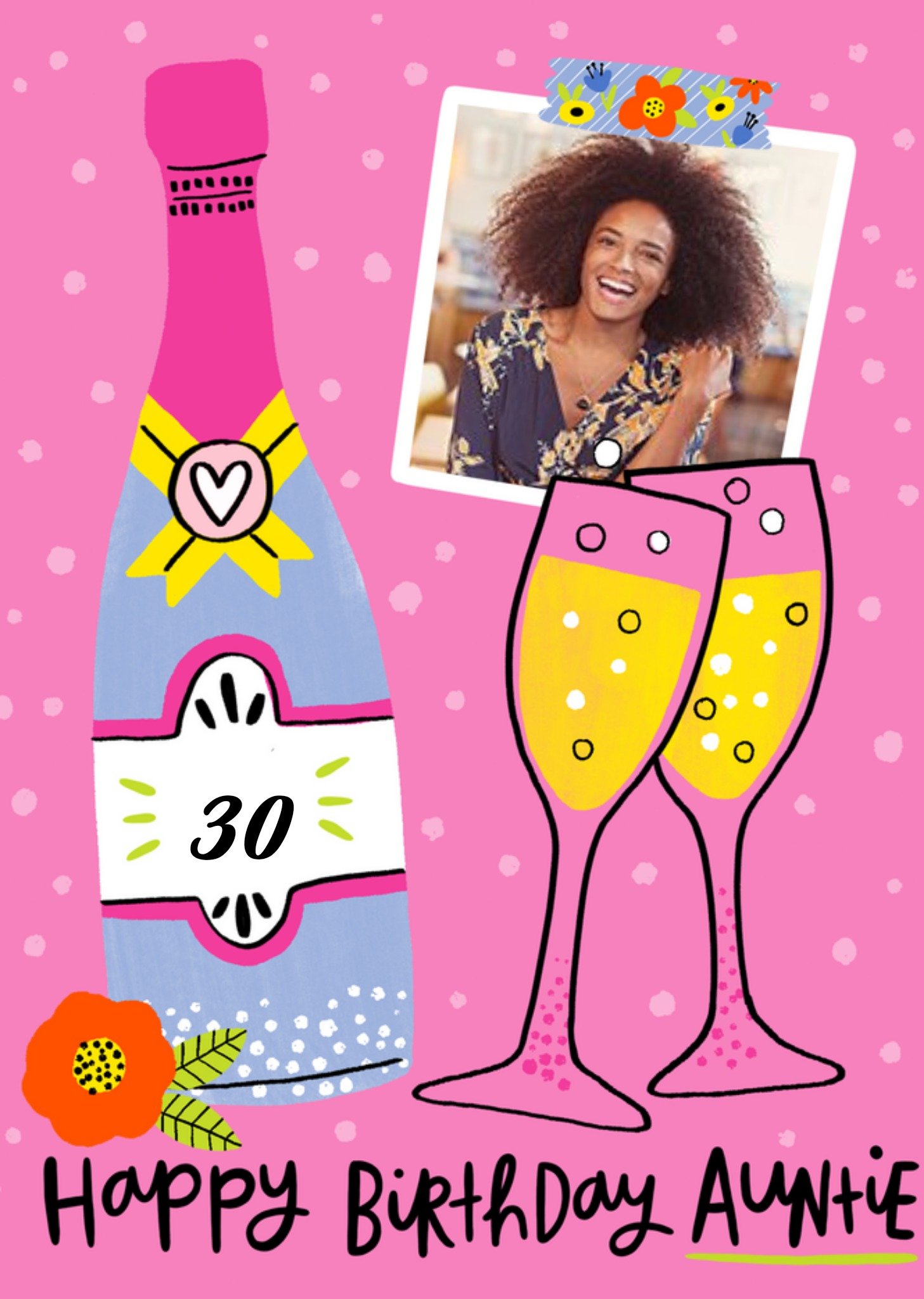 Illustration Of A Bottle Of Wine And Two Glasses On A Pink Background Auntie's Birthday Card Ecard