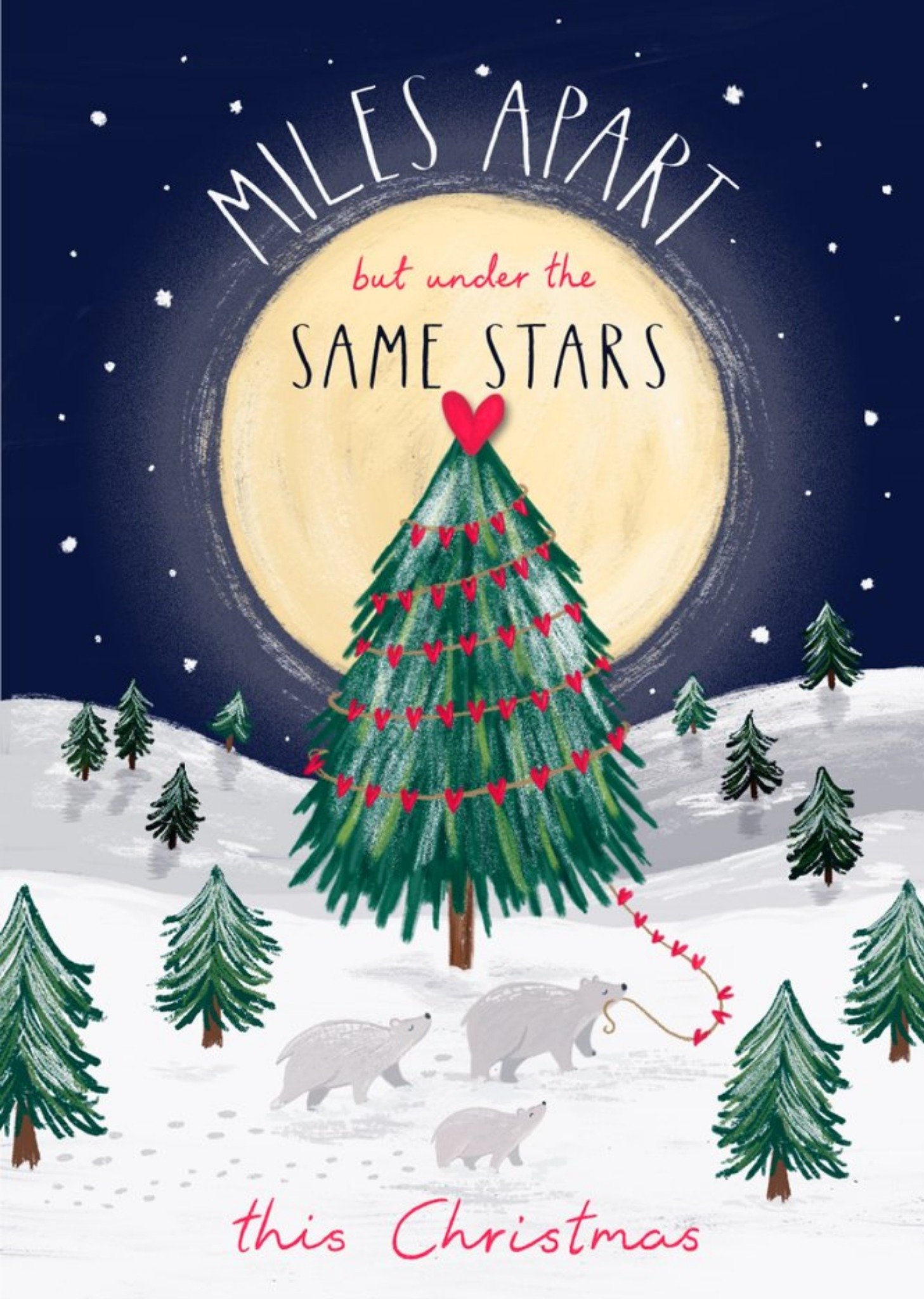 Moonpig Miles Apart Christmas Tree And Polar Bears Card, Large