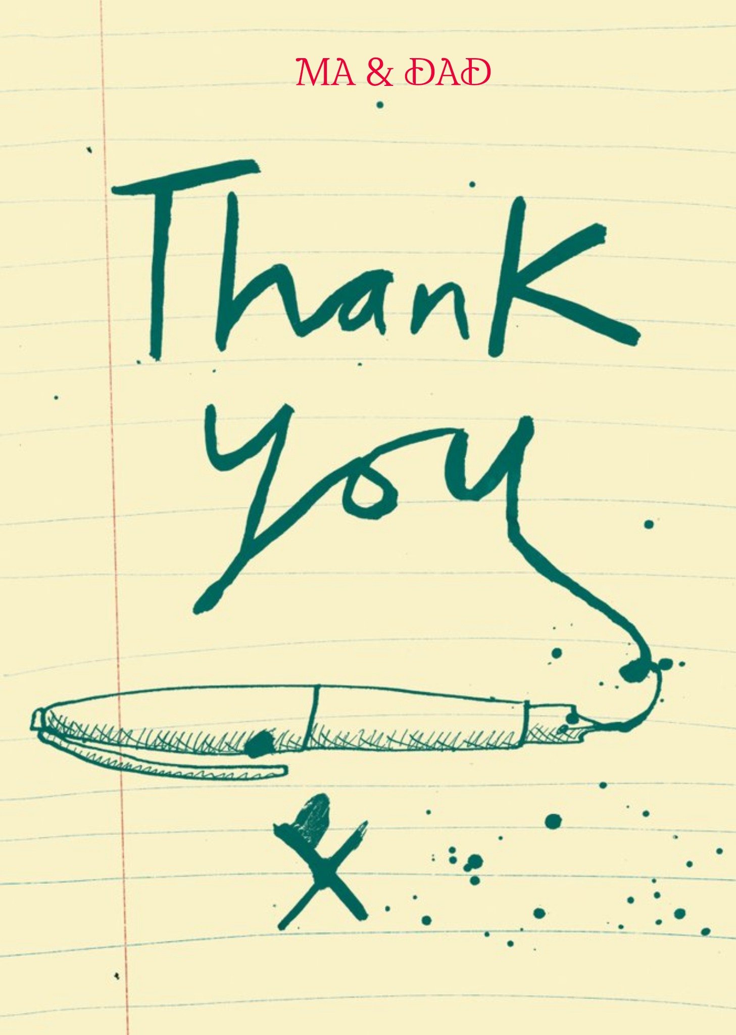 Moonpig Illustration Of A Fountain Pen With Handwritten Text On Note Paper Thank You Card, Large